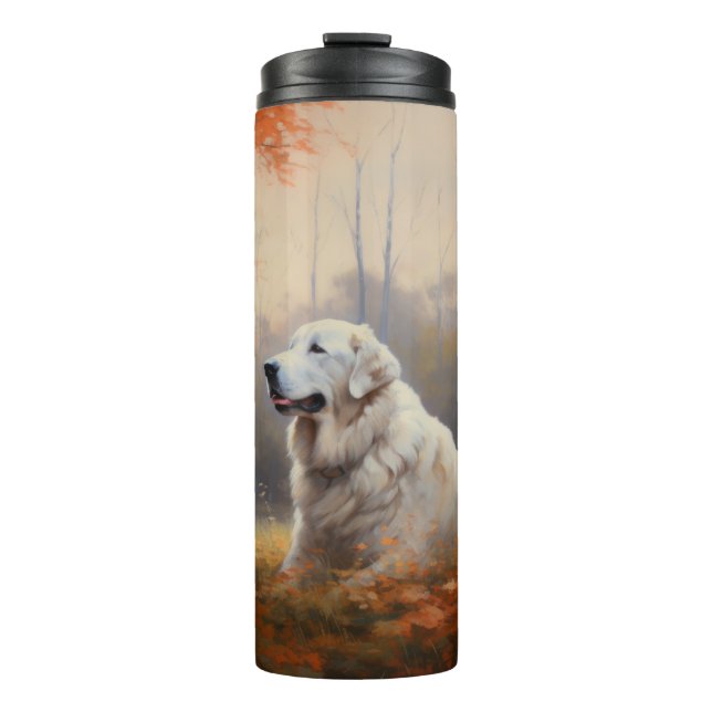 Great Pyrenees in Autumn Leaves Fall Inspire  Thermal Tumbler (Front)