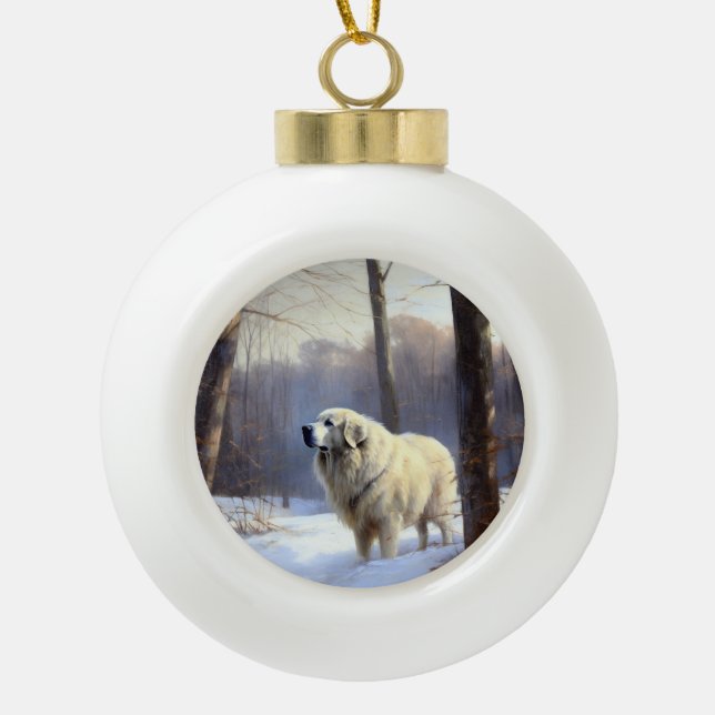 Great Pyrenees Let It Snow Christmas  Ceramic Ball Christmas Ornament (Front)