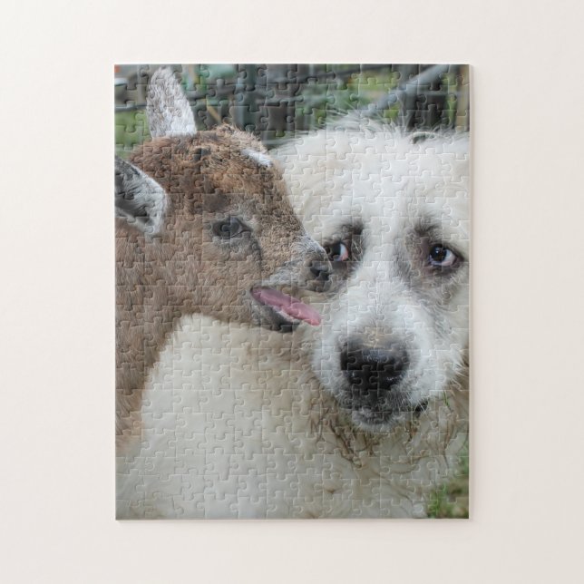 Great Pyrenees meets baby goat puzzle (Vertical)