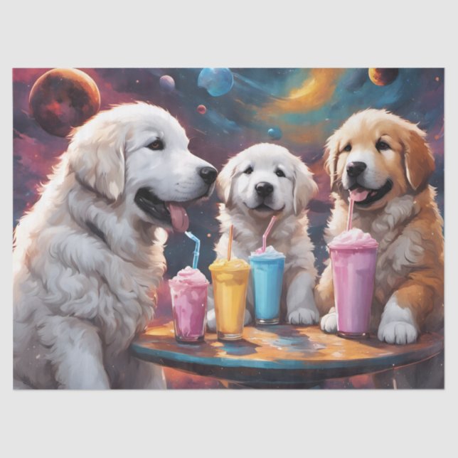 Great Pyrenees Mom and Puppies with Milkshakes Tissue Paper (Front)