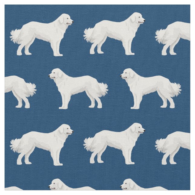 Great Pyrenees navy blue dog Fabric (Close Up)