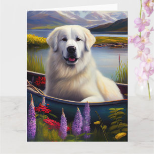 Great Pyrenees on a Paddle: A Scenic Adventure Card