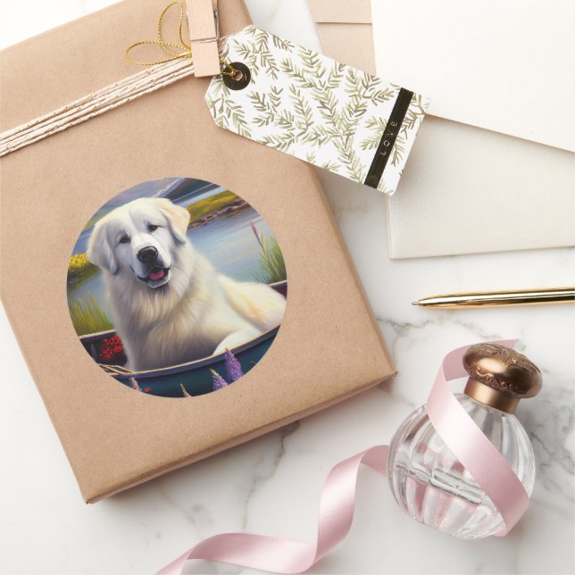 Great Pyrenees on a Paddle: A Scenic Adventure Classic Round Sticker (Gifting)