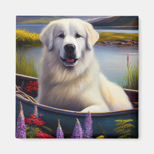 Great Pyrenees on a Paddle: A Scenic Adventure Magnet