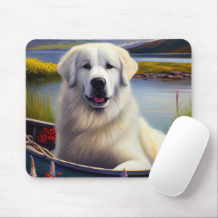 Great Pyrenees on a Paddle: A Scenic Adventure Mouse Pad