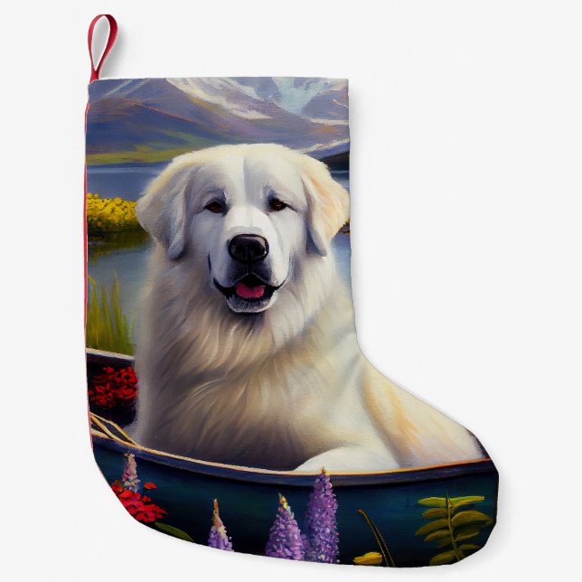 Great Pyrenees on a Paddle: A Scenic Adventure Small Christmas Stocking (Front)
