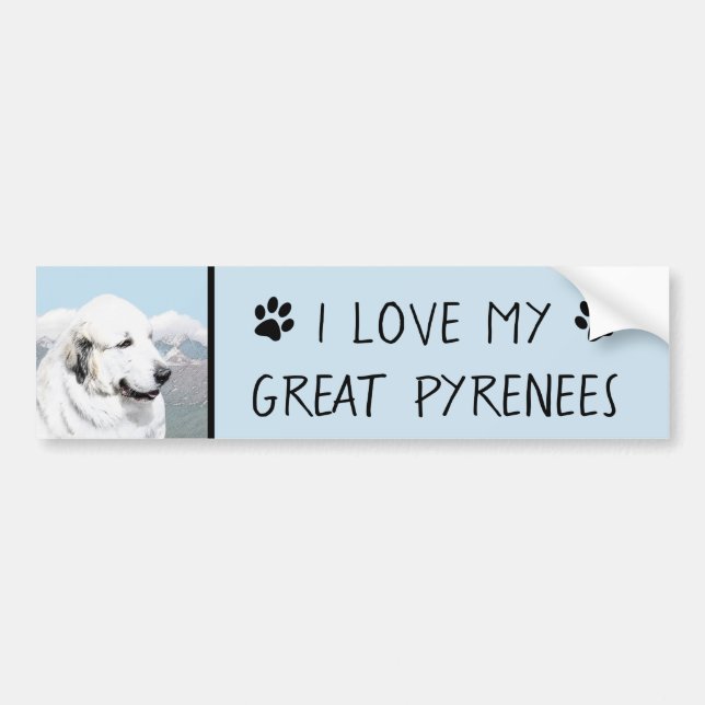 Great Pyrenees Painting - Original Dog Art Bumper Sticker (Front)