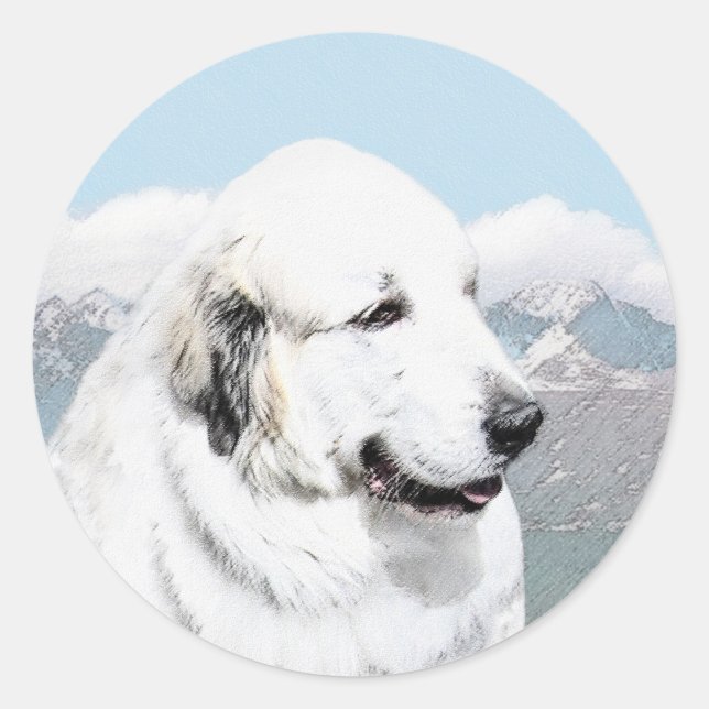 Great Pyrenees Painting - Original Dog Art Classic Round Sticker (Front)