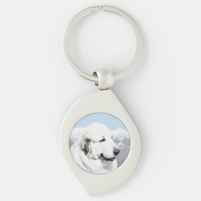 Great Pyrenees Painting - Original Dog Art Keychain (Front)