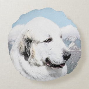 Great Pyrenees Painting - Original Dog Art Round Pillow