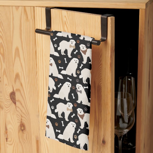 Great Pyrenees Paws and Bones Kitchen Towel (Thirds Fold)