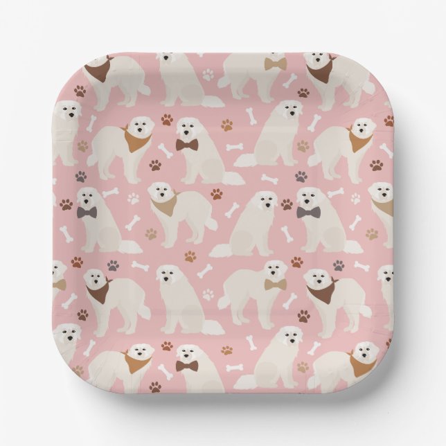 Great Pyrenees Paws and Bones Paper Plates (Front)