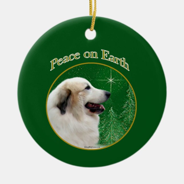 Great Pyrenees Peace Ceramic Ornament (Front)