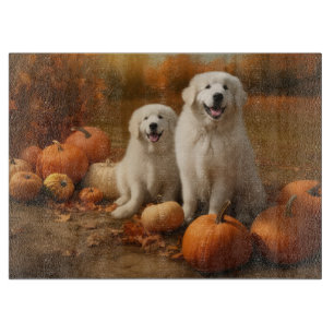 Great Pyrenees Puppy Autumn Delight Pumpkin  Cutting Board