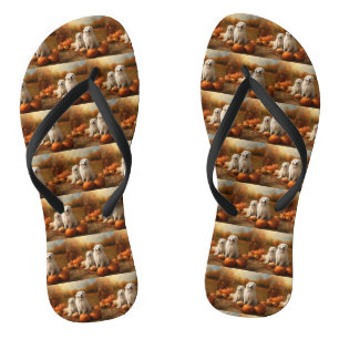Great Pyrenees Puppy Autumn Delight Pumpkin  Flip Flops