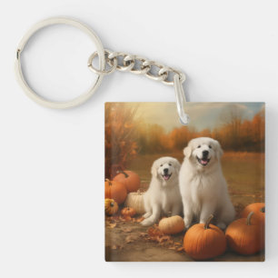 Great Pyrenees Puppy Autumn Delight Pumpkin  Keychain