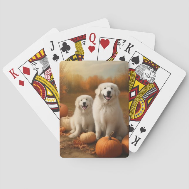 Great Pyrenees Puppy Autumn Delight Pumpkin  Playing Cards (Back)