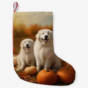 Great Pyrenees Puppy Autumn Delight Pumpkin  Small Christmas Stocking
