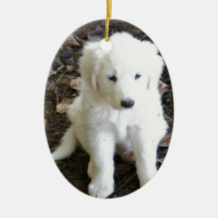 Great Pyrenees Puppy Rose Ceramic Ornament
