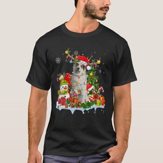 Great Pyrenees Santa Hat Reindeer Christmas Lights T-Shirt (Front)