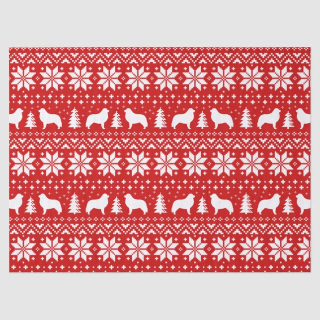 Great Pyrenees Silhouettes Christmas Pattern Red Tissue Paper (Front)