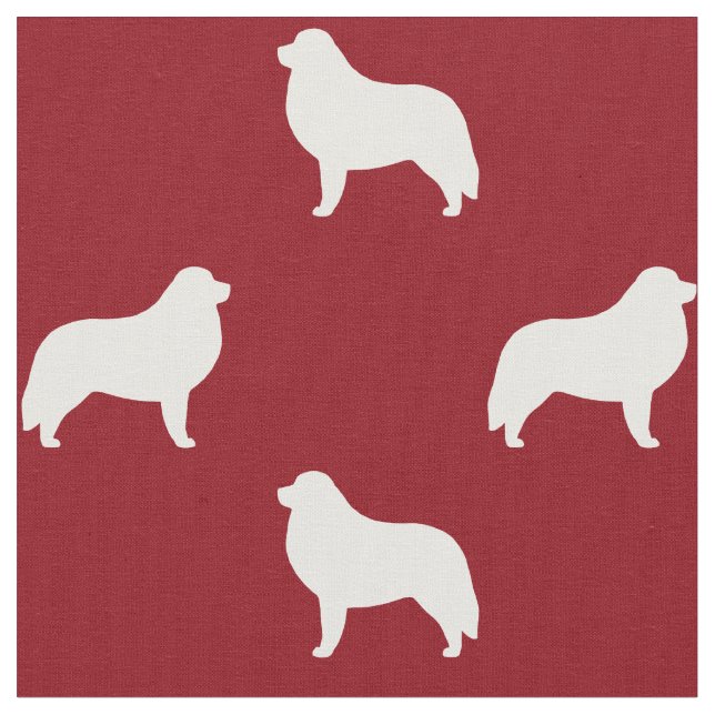 Great Pyrenees Silhouettes Red and White Patterned Fabric (Close Up)