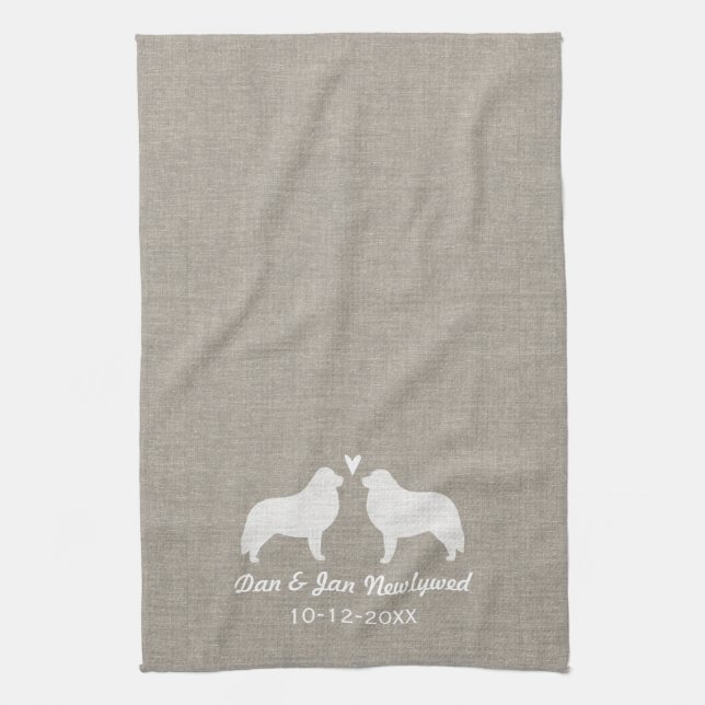 Great Pyrenees Silhouettes with Heart Kitchen Towel (Vertical)