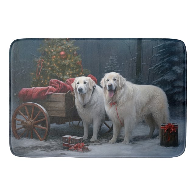 Great Pyrenees Snowy Sleigh Christmas Decor Bath Mat (Front)