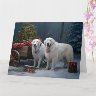 Great Pyrenees Snowy Sleigh Christmas Decor Card