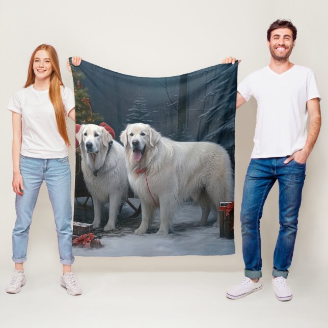 Great Pyrenees Snowy Sleigh Christmas Decor Fleece Blanket (In Situ)