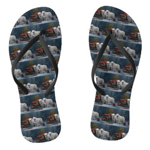Great Pyrenees Snowy Sleigh Christmas Decor Flip Flops