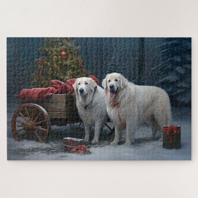 Great Pyrenees Snowy Sleigh Christmas Decor Jigsaw Puzzle (Horizontal)