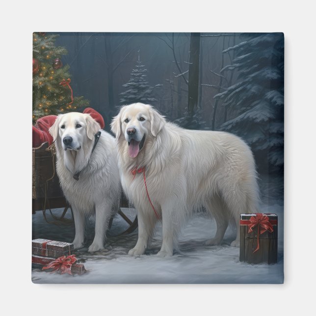 Great Pyrenees Snowy Sleigh Christmas Decor Magnet (Front)