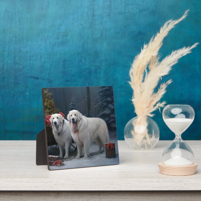 Great Pyrenees Snowy Sleigh Christmas Decor Plaque (Insitu)