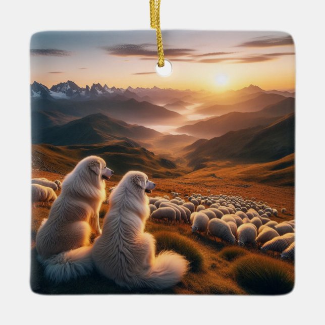 Great Pyrenees Start of the Day Ceramic Ornament (Front)