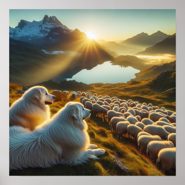 Great Pyrenees Start of the Day Poster (Front)