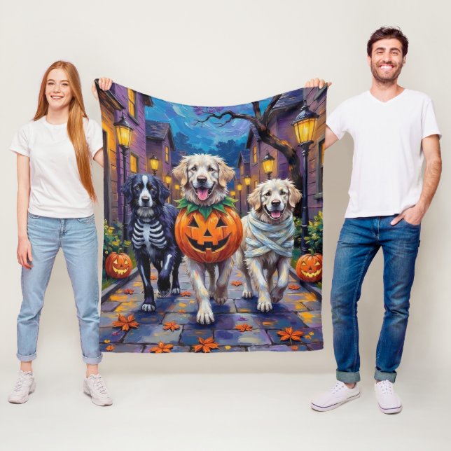 Great Pyrenees Trick-or-Treating Halloween Costume Fleece Blanket (In Situ)