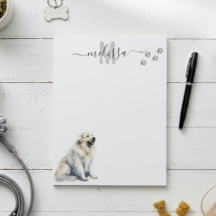 Great Pyrenees Watercolor Monogram Personalized  Notepad