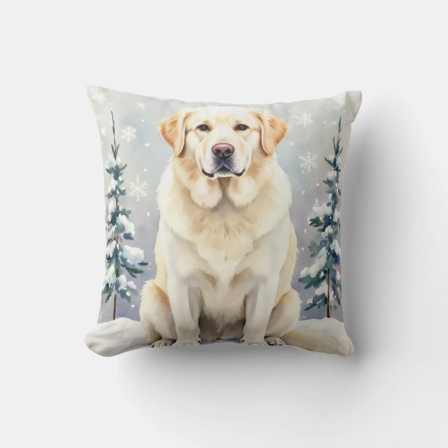 Great Pyrenees Watercolor Snowflake Pattern Art Throw Pillow (Front)