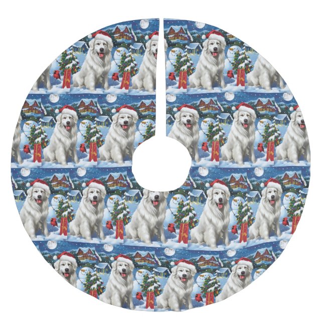 Great Pyrenees Winter Wonderland Christmas Joy Brushed Polyester Tree Skirt (Front)