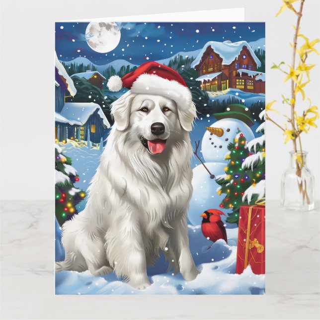 Great Pyrenees Winter Wonderland Christmas Joy Card (Yellow Flower)