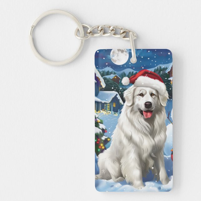 Great Pyrenees Winter Wonderland Christmas Joy Keychain (Front)