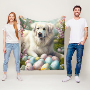Great Pyrenees with Easter Eggs Fleece Blanket