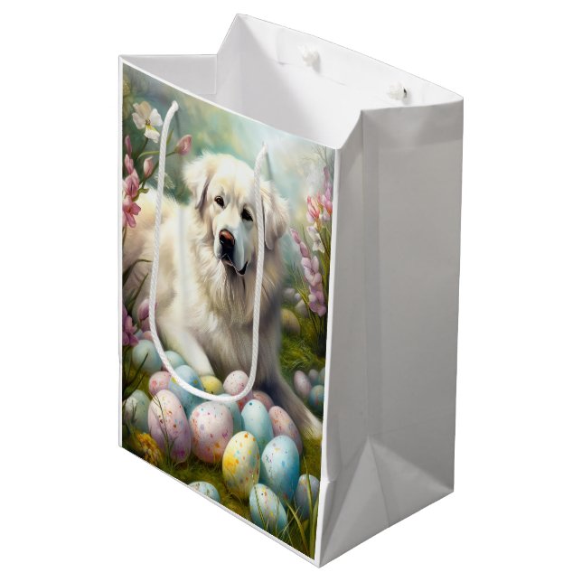 Great Pyrenees with Easter Eggs  Medium Gift Bag (Front Angled)