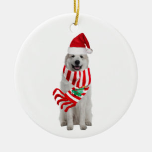 Great Pyrenees With Hat Scaft Christmas Ceramic Ornament