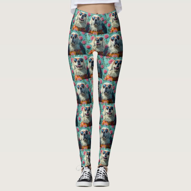 Great Pyrenees  With Heart Roses Valentine's Day Leggings (Front)