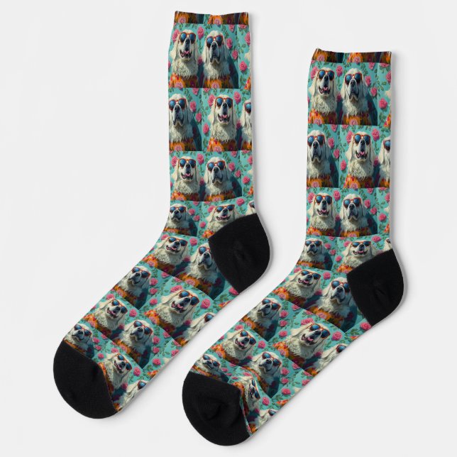 Great Pyrenees  With Heart Roses Valentine's Day Socks (Left)