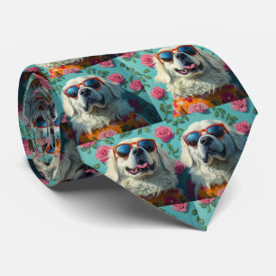 Great Pyrenees With Heart Roses Valentine's Day Tie