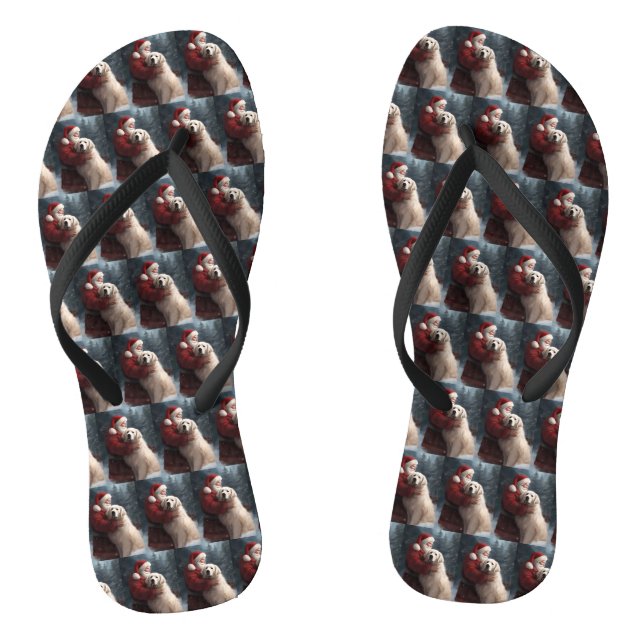 Great Pyrenees With Santa Claus Festive Christmas Flip Flops (Footbed)