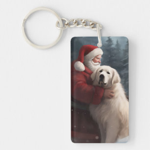 Great Pyrenees With Santa Claus Festive Christmas Keychain